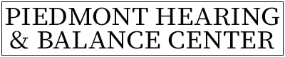 Black text in all capital letters reads PIEDMONT HEARING & BALANCE CENTER inside a thin black rectangular border on a white background.